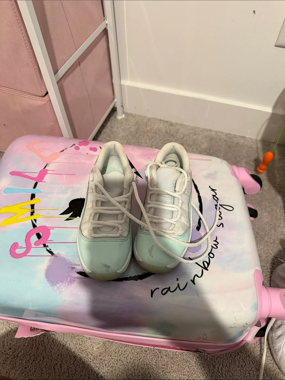Jordan Kids Mint Green and White Low-Top Sneakers